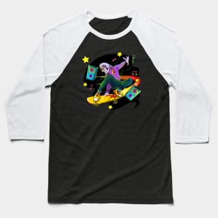 Space Music Skeleton Skateboarding Baseball T-Shirt